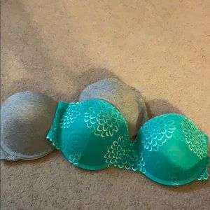 Lacy Strap/Strapless Aqua Green & Grey Bra Set